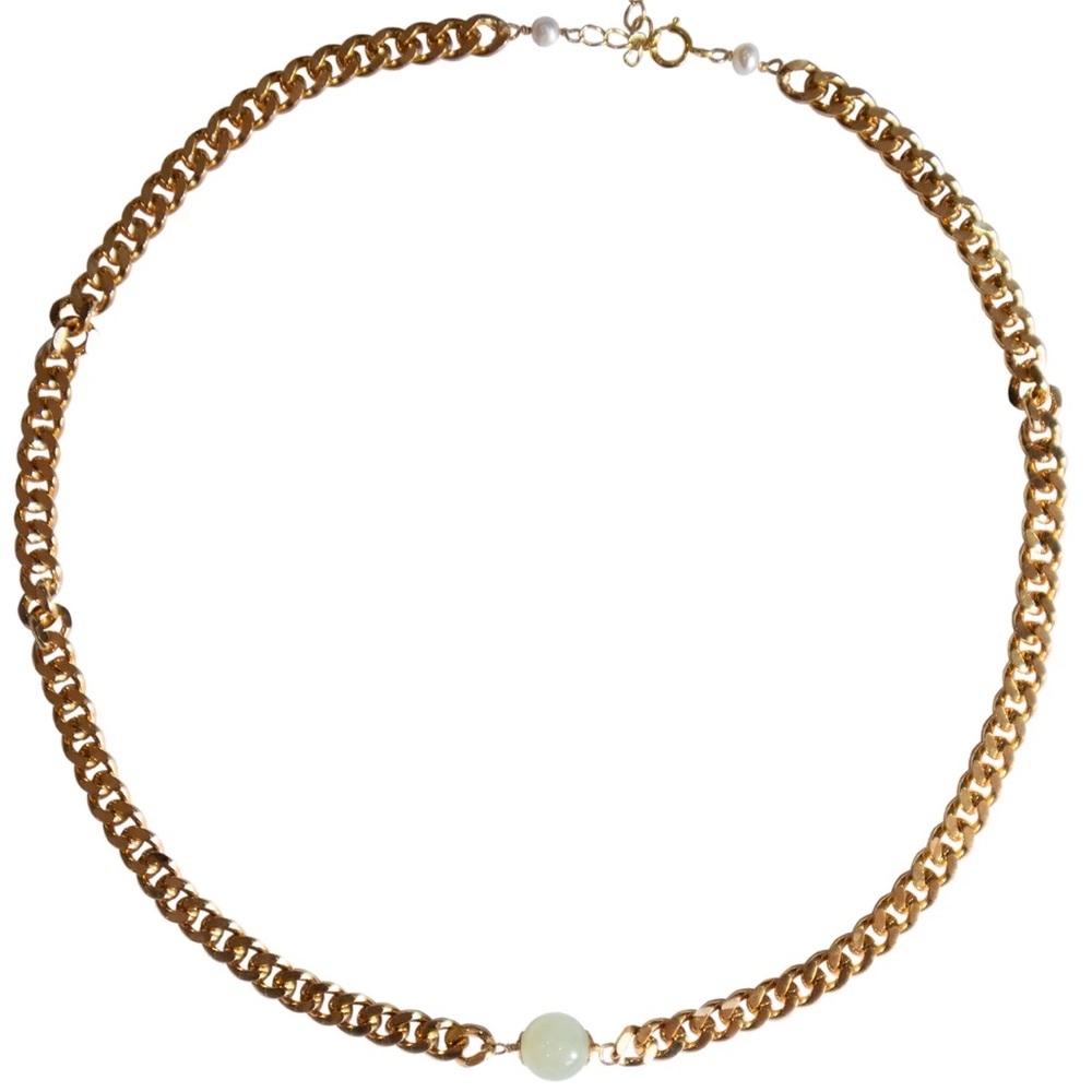 Green Jade Gold Chain Necklace